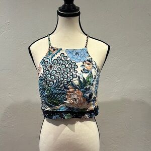 Fashion Nova Floral Multi Color Halter Top Cross Back Tie Back Size 1x